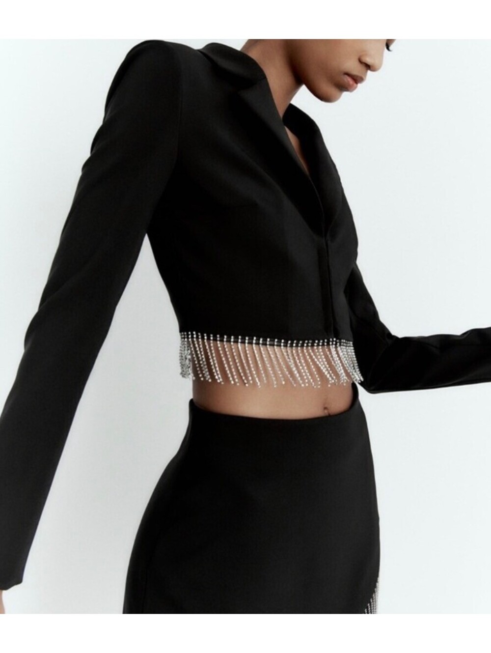 EE:some Silver Rhinestone Grunge Revival Fringe Mob Wife Crop Blazer size small - Picture 2 of 11